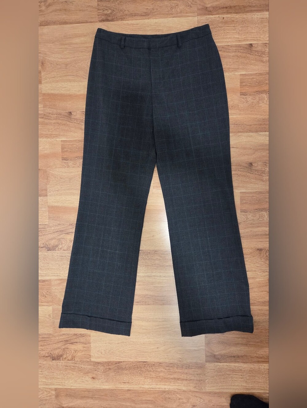 Women's Charcoal Windowpane Wide-Leg Trousers
